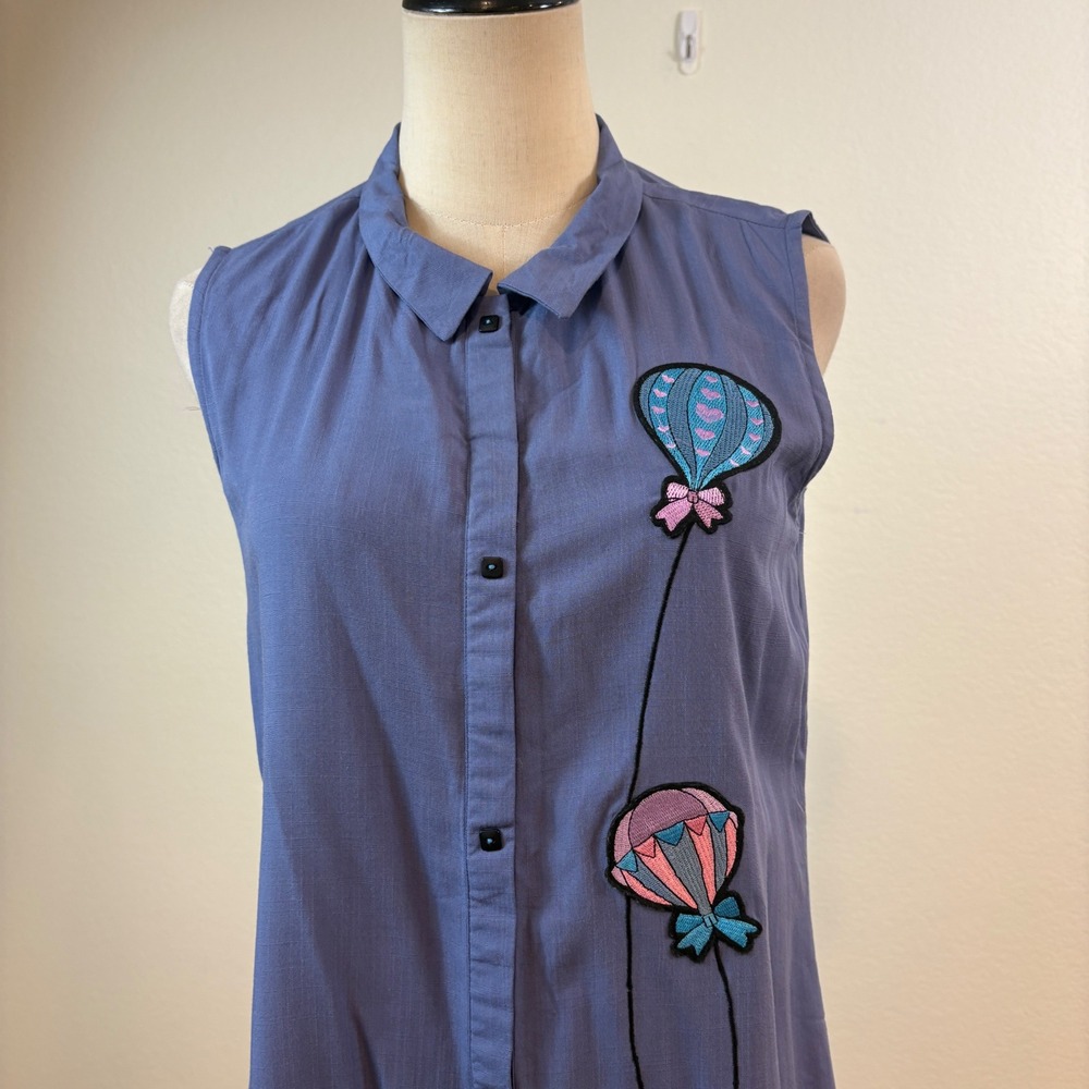 Neeru Kumar Tunic Shirt Dress Womens M Blue Hot Air Balloon Embroidered - Picture 2 of 6